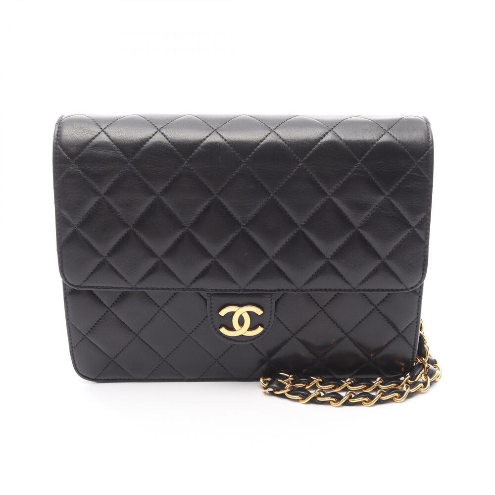 Chanel Matelasse Single Flap Shoulder Bag Lambskin Sheepskin Black